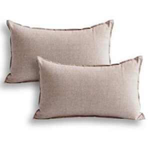 jeanerlor 12"x20" cotton linen decorative lumber throw pillow case cushion cover set with twin needles stitch on edge for father's day,(30 x 50cm), 2 pcs, light linen