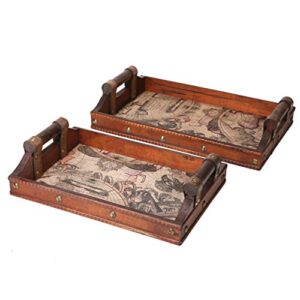 worldly wooden serving tray set with handles (set of 2 farmhouse kitchen décor trays): decorative coffee table organizer, vintage coffee bar décor, travel table centerpieces for dining room by slpr