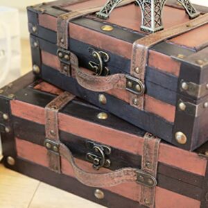 Vintage Wooden Treasure Chest Suitcases - Set of 2: Decorative Storage Trunks with Hinged Lids, Memory Boxes for Keepsakes, Pirate Chest, Wooden Chest & Trunk, Vintage Suitcase Décor (Crawford)