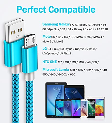 Micro USB Cable 2pack 6ft Android Charger Cord Fast Quick Charging for Samsung 2016 Tab A 7.0 10.1, E 8.0, Kindle Fire Hd Hdx 7 8 10 Tablet, Phones Galaxy S7 S6 Edge, Note 5/4, J7 J3 Prime Star Pro