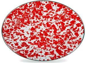 golden rabbit enamelware - red swirl pattern - 12 x 16 oval platter