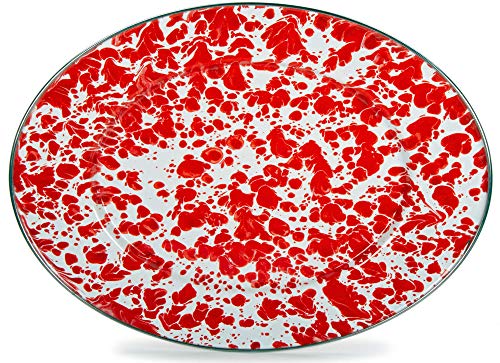 Golden Rabbit Enamelware - Red Swirl Pattern - 12 x 16 Oval Platter