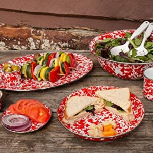 Golden Rabbit Enamelware - Red Swirl Pattern - 12 x 16 Oval Platter