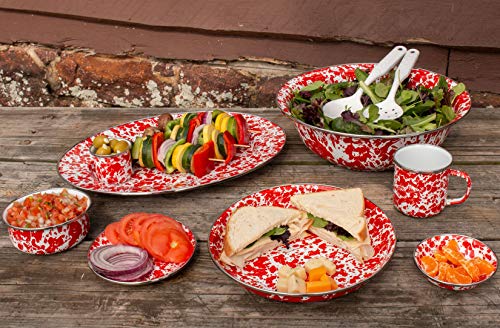 Golden Rabbit Enamelware - Red Swirl Pattern - 12 x 16 Oval Platter