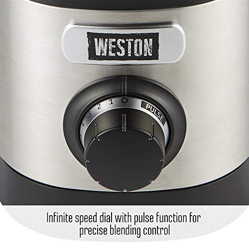 Weston Sound Shield Pro Series 1.6hp Blender with 32oz + 20oz Blend-in Personal Jar, Variable Speed Dial for Puree, Ice Crush, Shakes and Smoothies, Black and Stainless Steel (58918)