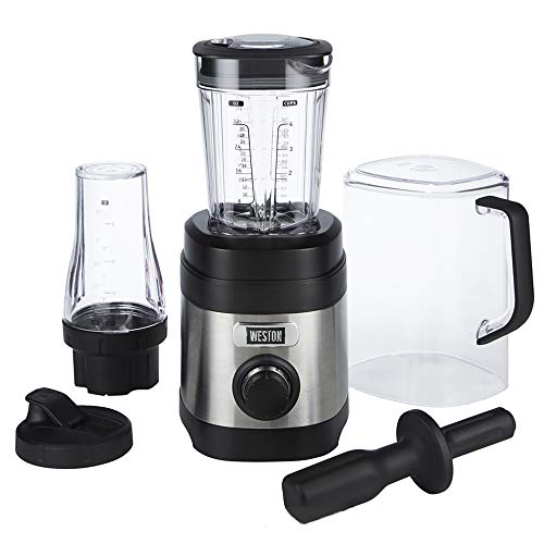 Weston Sound Shield Pro Series 1.6hp Blender with 32oz + 20oz Blend-in Personal Jar, Variable Speed Dial for Puree, Ice Crush, Shakes and Smoothies, Black and Stainless Steel (58918)