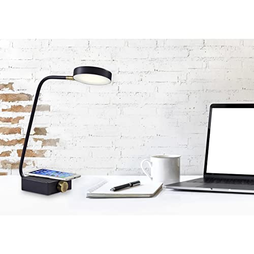 Adesso 3618-01 Conrad LED Desk Lamp Wireless Charging, 7W LED, 5W QI, USB Port, Indoor Lighting Lamps