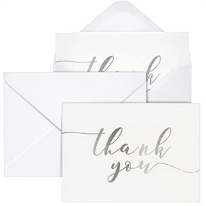sustainable greetings 120 pack blank thank you cards with envelopes, silver foil for wedding, bridal, baby shower, graduation, business (3.6 x 5 in)