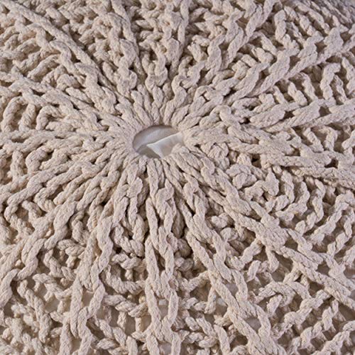 Christopher Knight Home Agatha Knitted Cotton Pouf, Beige