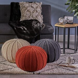 Christopher Knight Home Agatha Knitted Cotton Pouf, Beige