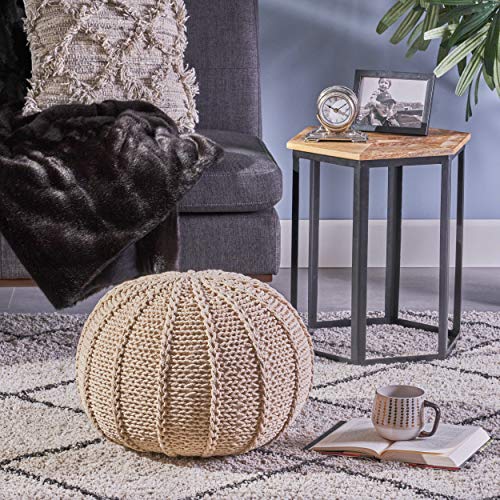 Christopher Knight Home Agatha Knitted Cotton Pouf, Beige