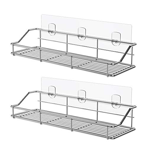ODesign Adhesive Bathroom Shelf Organizer Shower Caddy Kitchen Spice Rack Wall Mounted No Drilling SUS304 Stainless Steel Rustproof - 2 Pack