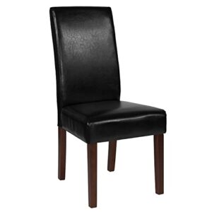 flash furniture greenwich series black leathersoft upholstered panel back mid-century parsons dining chair