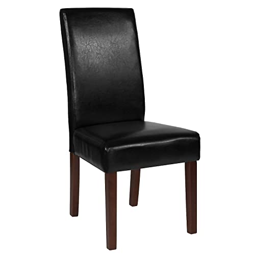 Flash Furniture Greenwich Series Black LeatherSoft Upholstered Panel Back Mid-Century Parsons Dining Chair