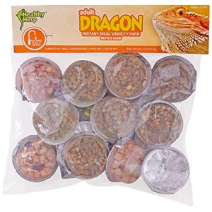 healthy herp instant meal adult dragon food variety pack (7 x adult dragon food, 4 x fruit mix, 3 x vegi mix, and 1 x feeding dish)