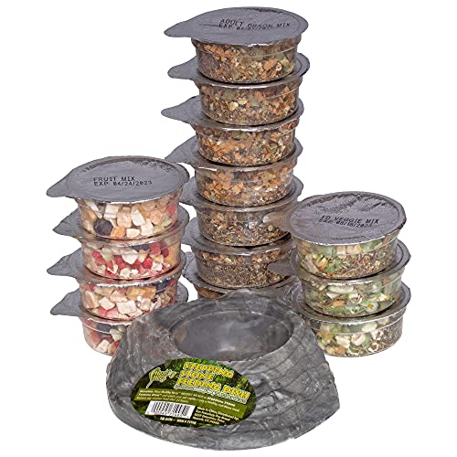 Healthy Herp Instant Meal Adult Dragon Food Variety Pack (7 x Adult Dragon Food, 4 x Fruit Mix, 3 x Vegi Mix, and 1 X Feeding Dish)