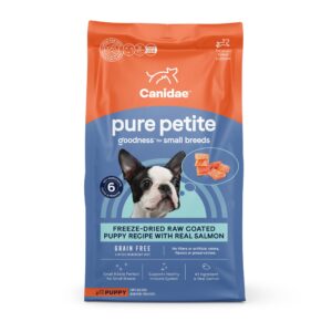 canidae pure petite premium freeze-dried raw coated puppy food for small breeds, real salmon recipe, 10 lbs, grain free