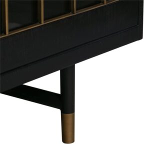 TOV Furniture The The Gatsby Collection Art Deco Brass Dark Acacia Wood Buffet Table with Tempered Glass Doors,