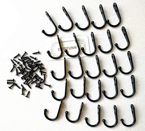 PAINISTIC 25 Pieces Wall Mounted Coat Hook Robe Hooks Cloth Hanger Coat Hanger Coat Hooks Rustic Hooks and 54 Pieces Screws for Bath Kitchen Garage Single Coat Hanger Black Color