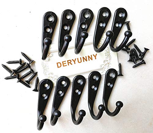 PAINISTIC 25 Pieces Wall Mounted Coat Hook Robe Hooks Cloth Hanger Coat Hanger Coat Hooks Rustic Hooks and 54 Pieces Screws for Bath Kitchen Garage Single Coat Hanger Black Color