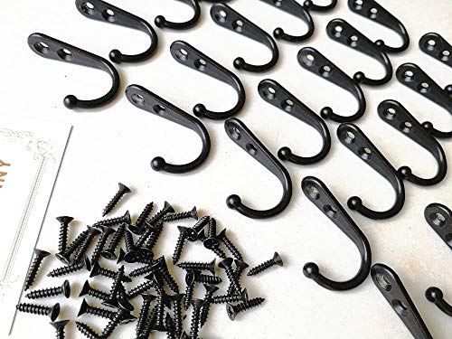 PAINISTIC 25 Pieces Wall Mounted Coat Hook Robe Hooks Cloth Hanger Coat Hanger Coat Hooks Rustic Hooks and 54 Pieces Screws for Bath Kitchen Garage Single Coat Hanger Black Color