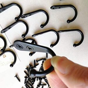 PAINISTIC 25 Pieces Wall Mounted Coat Hook Robe Hooks Cloth Hanger Coat Hanger Coat Hooks Rustic Hooks and 54 Pieces Screws for Bath Kitchen Garage Single Coat Hanger Black Color