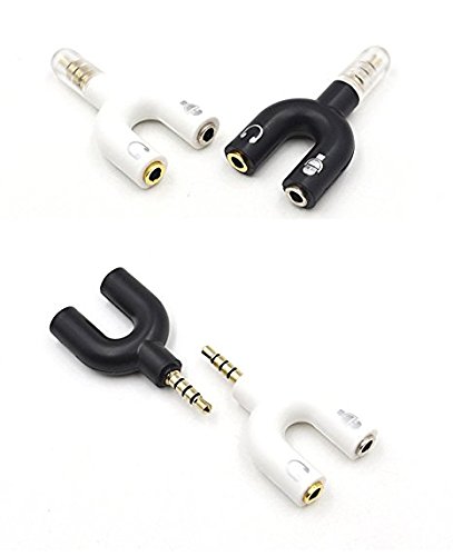 Wakaka 2 Pack 3.5mm Audio Jack to Headphone Microphone 2 Way U Splitter Converter Adaptor for All of 3.5mm Jack Devices, Black and White