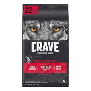 crave grain free high protein adult dry dog food, beef, 22 lb. bag
