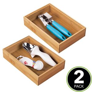 mDesign Wooden Bamboo Drawer Organizer - 9" Long Stackable Storage Box Tray for Kitchen Drawers and Cabinet - Utensil, Silverware, Spatula, and Flatware Holder - Echo Collection - 2 Pack, Natural Wood