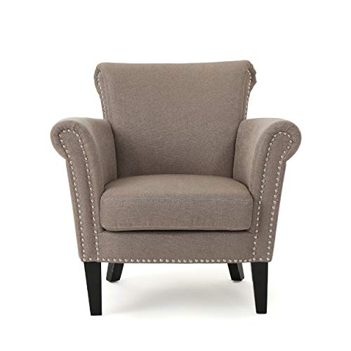 Christopher Knight Home Brice Vintage Scroll Arm Studded Fabric Club Chair, Light Coffee / Dark Brown