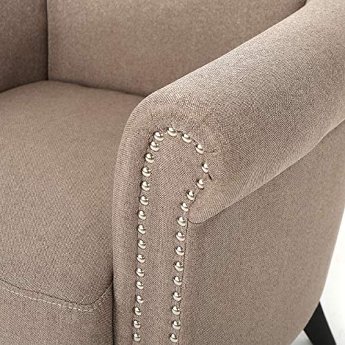 Christopher Knight Home Brice Vintage Scroll Arm Studded Fabric Club Chair, Light Coffee / Dark Brown