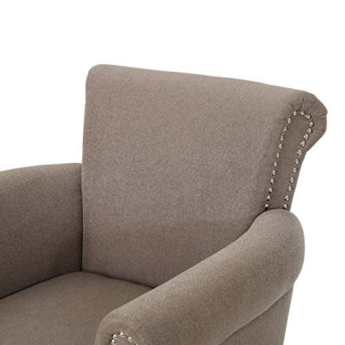 Christopher Knight Home Brice Vintage Scroll Arm Studded Fabric Club Chair, Light Coffee / Dark Brown