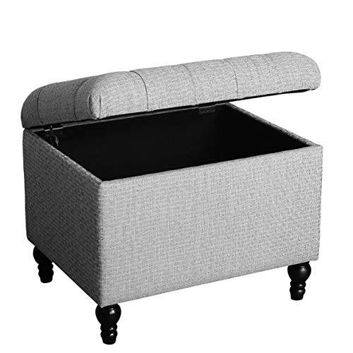 Homepop Home Decor | Upholstered Button Tufted Storage Ottoman | Hinged Lid Ottoman with Storage for Living Room & Bedroom | Decorative Home Furniture (Grey) Medium