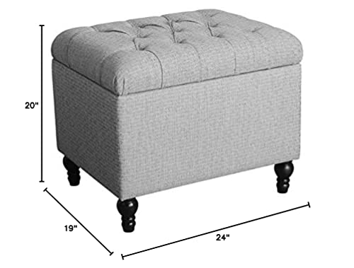 Homepop Home Decor | Upholstered Button Tufted Storage Ottoman | Hinged Lid Ottoman with Storage for Living Room & Bedroom | Decorative Home Furniture (Grey) Medium