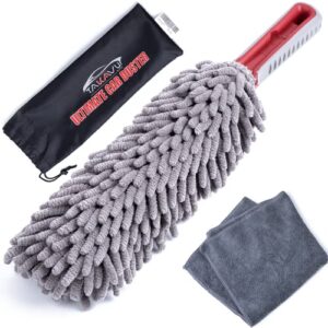car duster interior by takavu, 360° microfiber fingers, unbreakable comfort handle, lint and scratch free, include microfiber towel, for car & home use, the best auto accessories