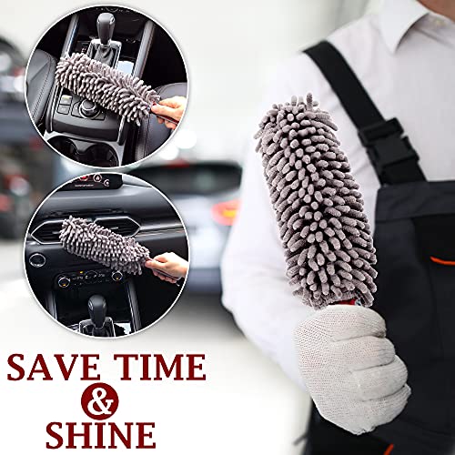Car Duster Interior by TAKAVU, 360° Microfiber Fingers, Unbreakable Comfort Handle, Lint and Scratch Free, Include Microfiber Towel, for Car & Home Use, The Best Auto Accessories