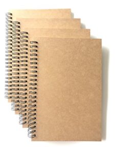 veeppo a5 wirebound notebooks bulk journals spiral steno pads blank/lined kraft brown cardboard cover thick cream writing pad sketchbook scrapbook album (lined white---pack of 4)