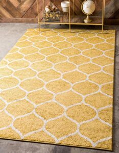 unique loom trellis frieze collection area rug - rounded (4' 1" x 6' 1", yellow/ ivory)