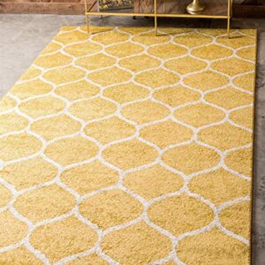 Unique Loom Trellis Frieze Collection Area Rug - Rounded (4' 1" x 6' 1", Yellow/ Ivory)