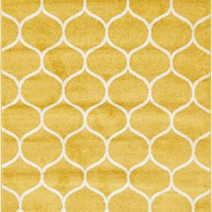 Unique Loom Trellis Frieze Collection Area Rug - Rounded (4' 1" x 6' 1", Yellow/ Ivory)