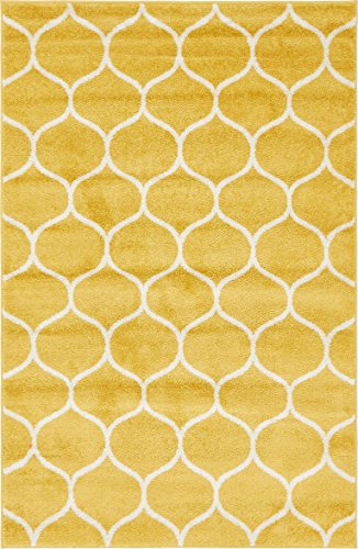 Unique Loom Trellis Frieze Collection Area Rug - Rounded (4' 1" x 6' 1", Yellow/ Ivory)
