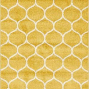 Unique Loom Trellis Frieze Collection Area Rug - Rounded (4' 1" x 6' 1", Yellow/ Ivory)