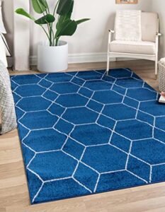 unique loom trellis frieze collection area rug - geometric (4' 1" x 6' 1", navy blue/ ivory)