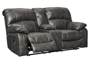 signature design by ashley dunwell adjustable power reclining loveseat with usb charging, gray