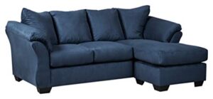 signature design by ashley darcy casual plush l-shaped reversible sofa chaise chofa, dark blue