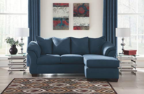 Signature Design by Ashley Darcy Casual Plush L-Shaped Reversible Sofa Chaise Chofa, Dark Blue