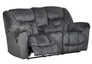 signature design by ashley capehorn oversized manual pull tab reclining loveseat with center console, dark gray