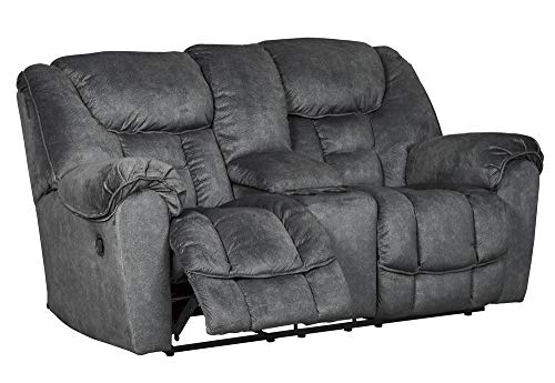 Signature Design by Ashley Capehorn Oversized Manual Pull Tab Reclining Loveseat with Center Console, Dark Gray