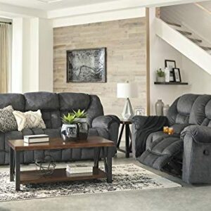 Signature Design by Ashley Capehorn Oversized Manual Pull Tab Reclining Loveseat with Center Console, Dark Gray