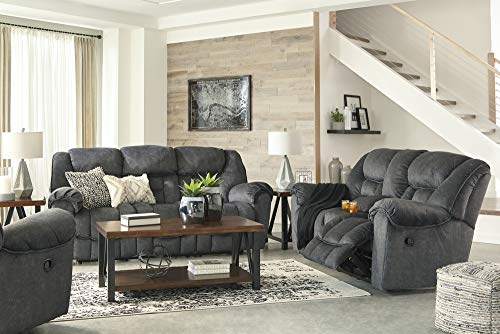 Signature Design by Ashley Capehorn Oversized Manual Pull Tab Reclining Loveseat with Center Console, Dark Gray